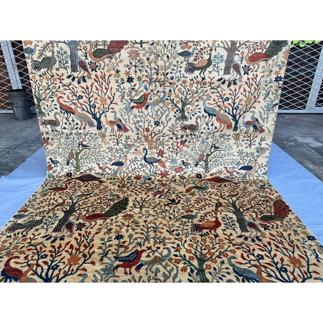 2000 - 2009 Hand-Knotted Afghan Tree of Life Pictorial Wool Area Rug - 8'1" X 9'9" For Sale - Image 5 of 13