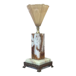 1970s Art Deco Red Marble Glass Shade Lamp