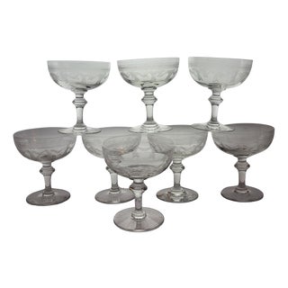 Engraved Crystal Champagne Coupes, 19th Century, 1890s, Set of 8 For Sale