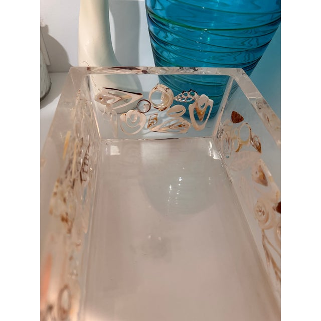 Vintage Thick Lucite Shell Encrusted Tissue Holder For Sale - Image 9 of 12