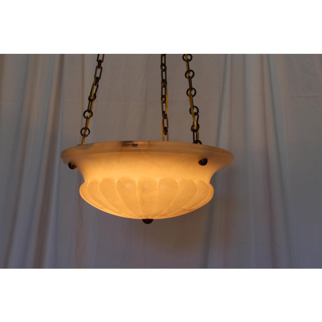 Alabaster Mid Century Modern Alabaster Pendant, Brass Hardware For Sale - Image 8 of 11