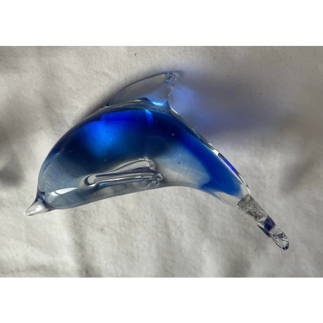 Italian Murano-Style Blue Sommerso Art Glass Dolphin Sculptures, Graduated Pair For Sale In Indianapolis - Image 6 of 9