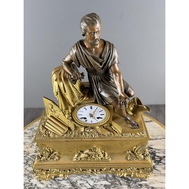 19th Century Early 19th Century Empire Clock in Gilt and Patinated Bronze For Sale - Image 5 of 11