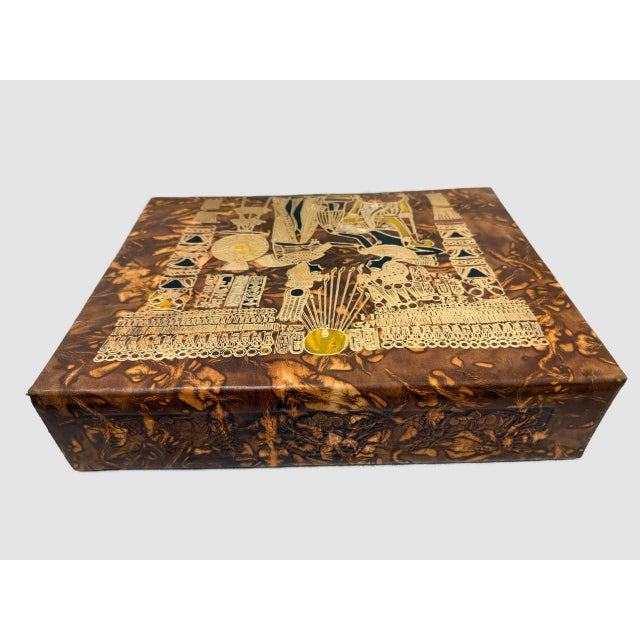 Traditional Handmade Genuine Leather Jewelry Box – Gold Embossed Pharaoh Design, Luxury Box For Sale - Image 3 of 9