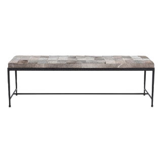 Farmhouse Modern Grey Hide Patchwork Bench For Sale