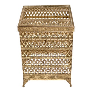 Vintage Hollywood Regency Gold Filigree Ormolu Tissue Box Cover For Sale