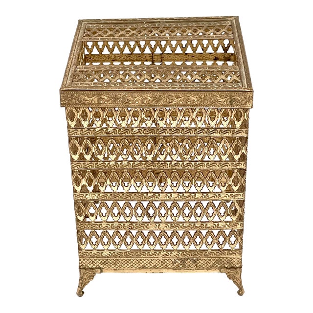 Vintage Hollywood Regency Gold Filigree Ormolu Tissue Box Cover For Sale