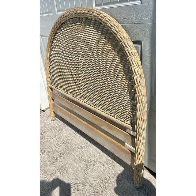 Vtg. Palecek Coastal Style Rattan Queen Size Rounded Headboard For Sale - Image 10 of 13