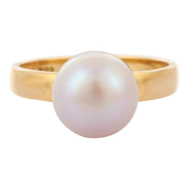 French 4.3 Carat Round Pearl Cultured Everyday Ring in 18k Solid Yellow Gold Size 7 For Sale