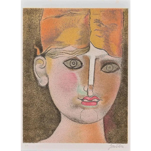 A girl is an original modern artwork realized by Franco Gentilini in the 1970s. Mixed colored lithograph. Hand signed....