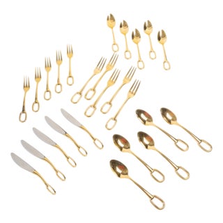 Gold-Plated Metal Dessert Service from Hermes, Set of 25 For Sale