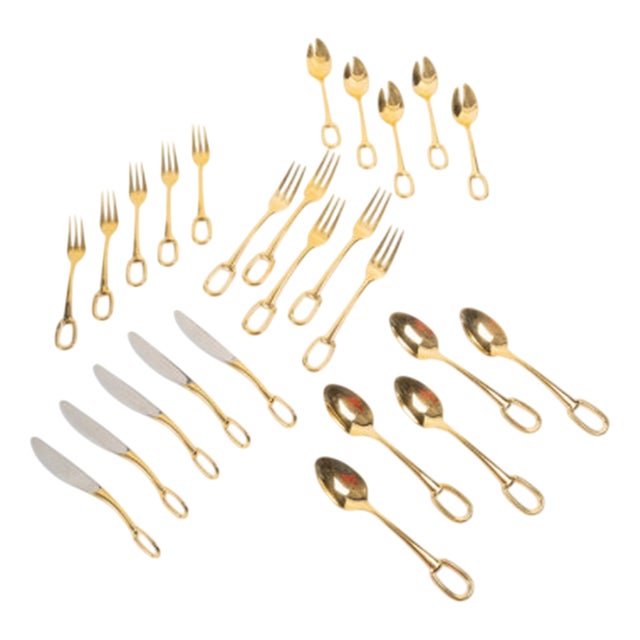 Gold-Plated Metal Dessert Service from Hermes, Set of 25 For Sale