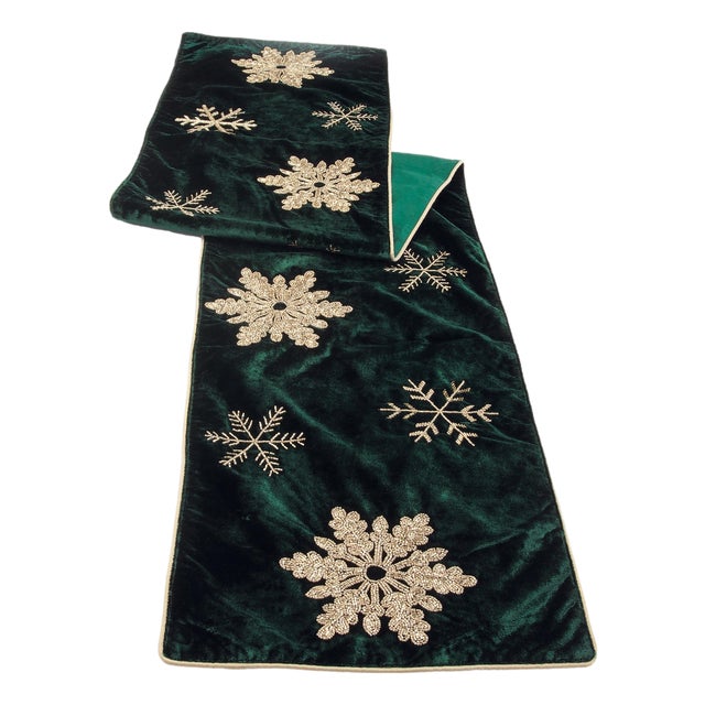 Embroidered Snowflake Table Runner 72"L For Sale
