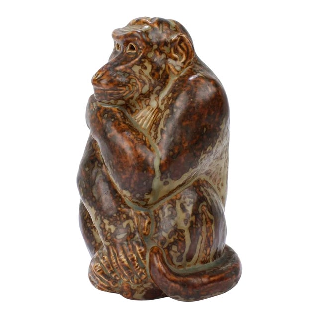 Vintage Stoneware Pottery Monkey Figurine by Knud Khyn for Royal Copenhagen For Sale