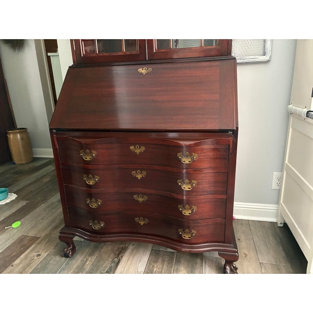 1950s Mahogany Secretary, Serpentine Front, Maddox Reproductions Jamestown Ny 1950s For Sale - Image 5 of 12