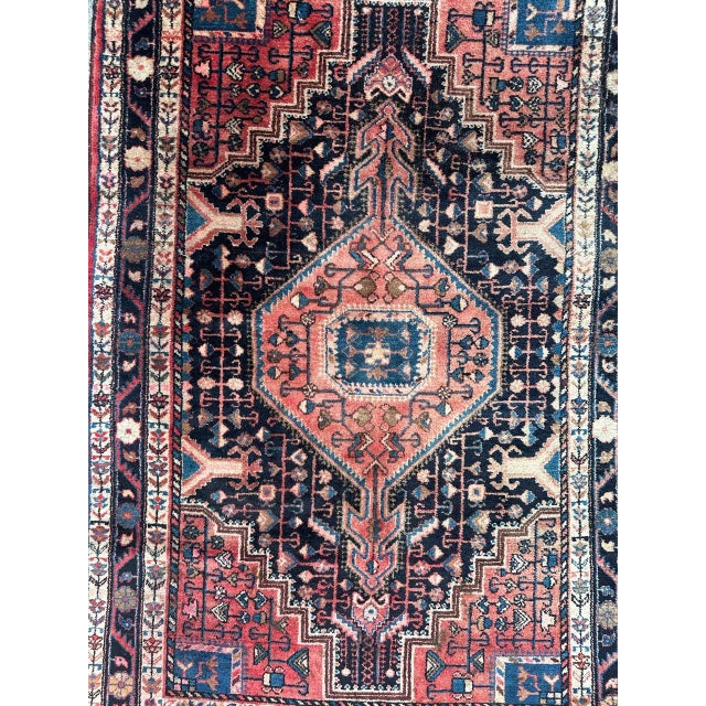Beautiful mid-20th century Hamadan rug, entirely handwoven in wool on a cotton foundation. Featuring intricate geometric...