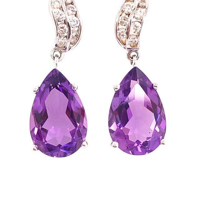 White 14 Karat Gold Earrings With Diamonds and Amethysts 0.50 Total Diamond Weight, A Pair For Sale - Image 8 of 8