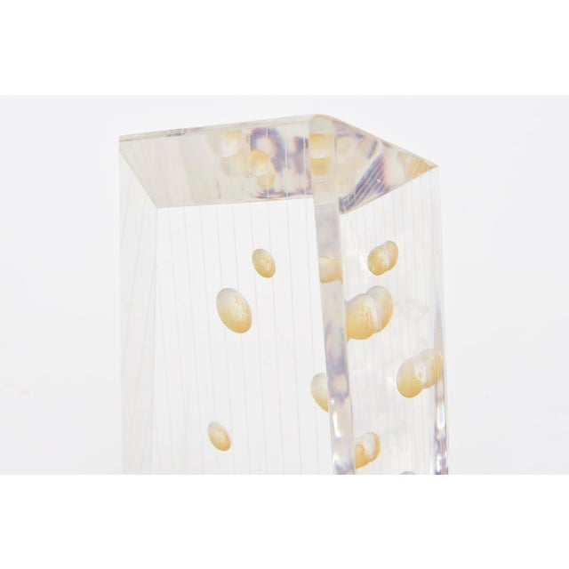 Purple Vintage Signed Lucite Embedded Sculpture With Purple Dried Flowers Floating Circles For Sale - Image 8 of 9