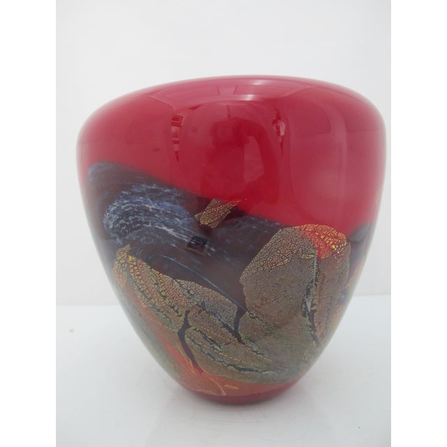 Michael Nourot Red Satin Series Gold Leaf Art Glass Vase Rb 39 91 Mn For Sale - Image 11 of 15
