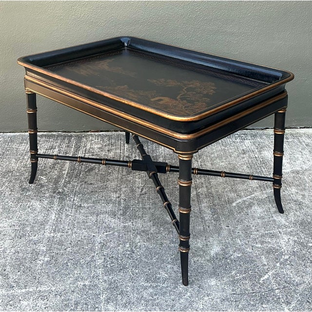 Black Vintage Chinoiserie Tray Coffee Table For Sale - Image 8 of 12