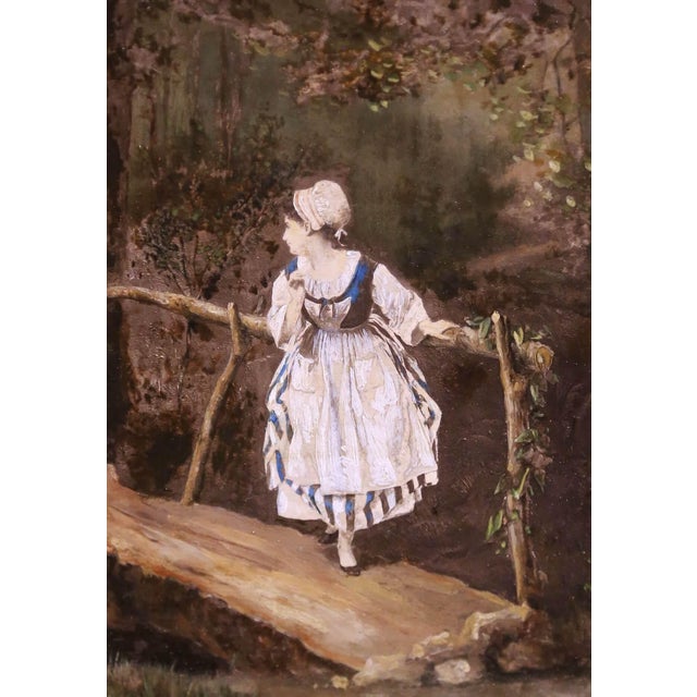 Pair of 19th Century French Pendant Genre Paintings on Board in Carved Frames For Sale - Image 12 of 15