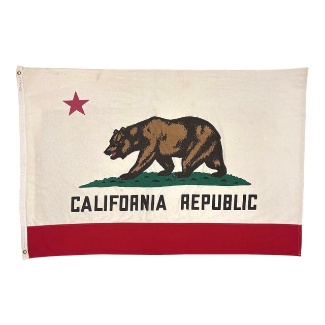 Large Genuine Vintage Cotton California Republic Bear Flag For Sale