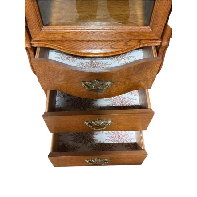Brown 1980s Lexington "Victorian Sampler" Oak Side-by-Side Secretary Desk and Vanity Chest For Sale - Image 8 of 9
