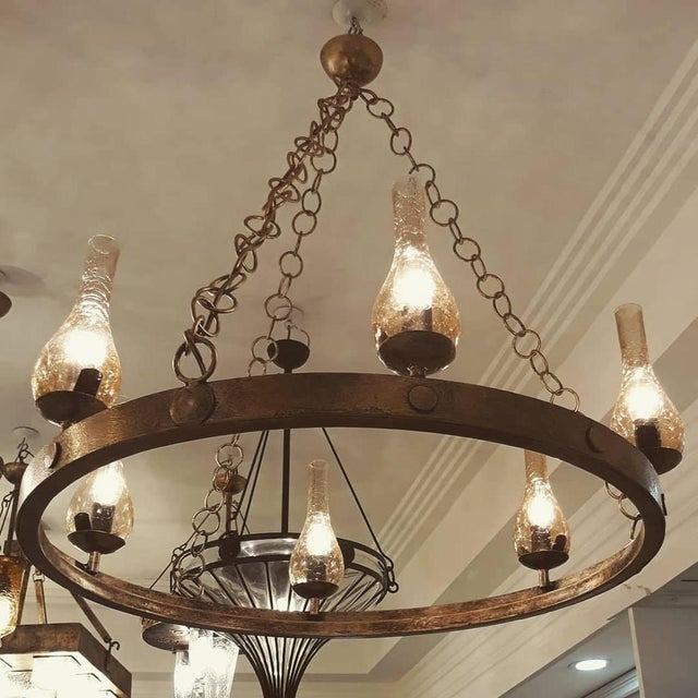 Wagon Wheel Chandelier Farmhouse Lighting Rustic Ceiling Lamp | Chairish