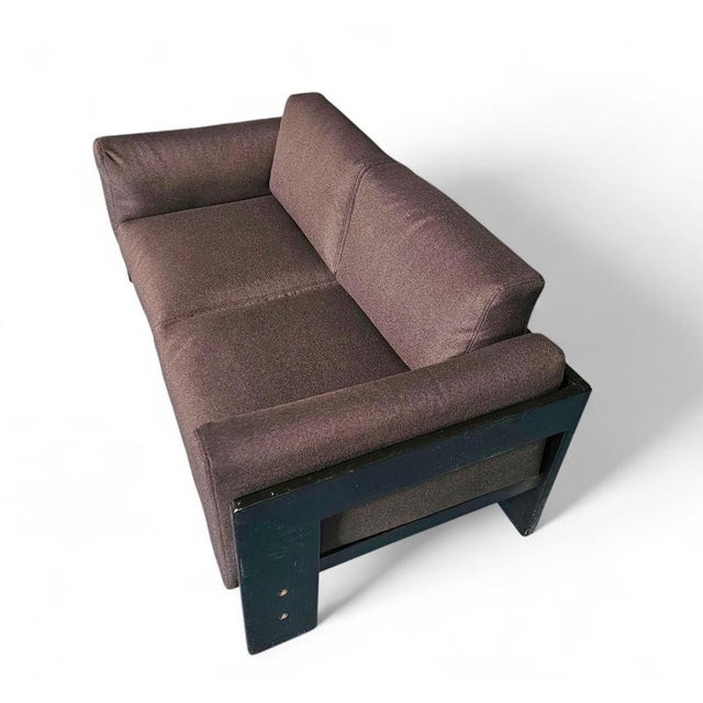 Bastiano Two-Seat Sofa in Black Wood Frame and Fabric Cushions by Afra & Tobia Scarpa for Gavina, Italy, 1960s For Sale - Image 5 of 10