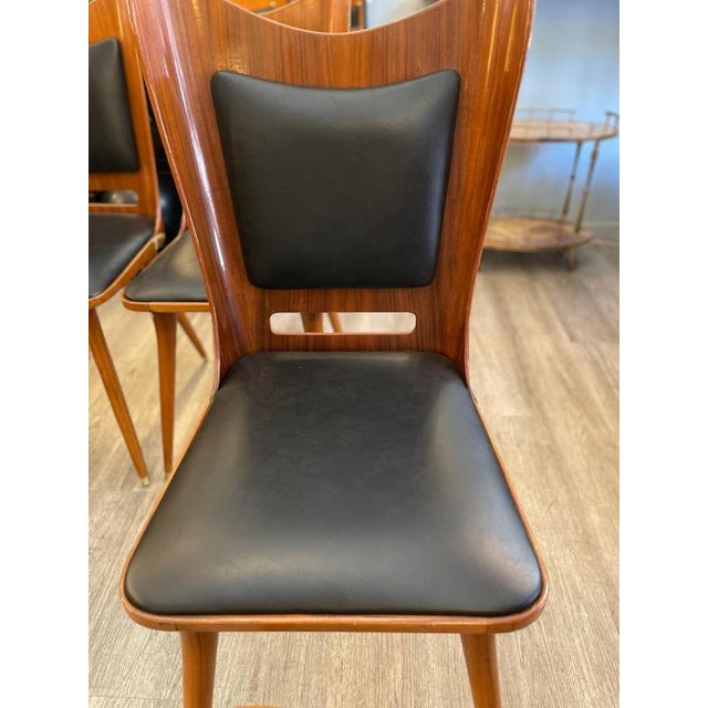 Italian Wooden Chairs in Leather and Brass, 1950s, Set of 6 For Sale - Image 3 of 18
