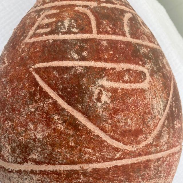 10" Vintage Primitive Figural Terracotta Vase - Rustic Sgraffito Earthenware Jug For Sale - Image 11 of 12