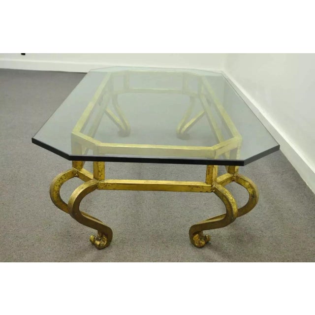 Vintage Arturo Pani Style Hollywood Regency Gold Gilt Iron & Glass Coffee Table For Sale - Image 4 of 10