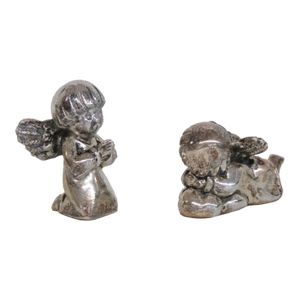 Silver Plated Cherub Pair Miniature Christmas Angels 2pc Holiday Figures 4812b