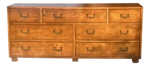 1970s Henredon Artefacts Champaign Style Dresser Credenza Brass Drop Pulls