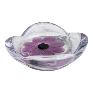 Daum Coppelia Crystal Catchall With Floral Motif For Sale