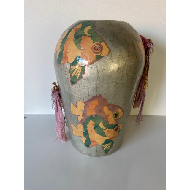 1980’s Vintage “Sea Jewel Ii” Handmade and Hand-Painted Papier Mâché Vase, Signed For Sale - Image 9 of 12