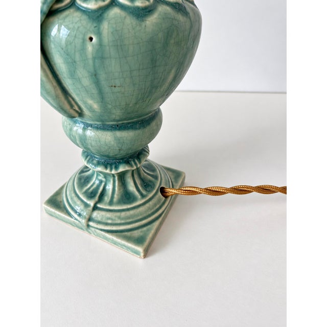 Ceramic 1930s Japanese Dimiuitive Celadon Glaze Japanese Urn Shaped Lamp For Sale - Image 7 of 14