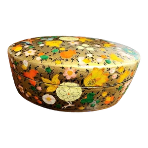 Indian Fine Enamel Hand-Painted Oval Box W/Lid