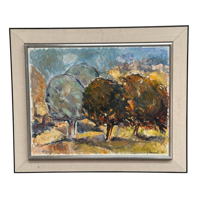 Bruno Fagerlund, Apple Trees, 1974, Oil Painting on Canvas, Framed For Sale