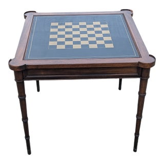 Drexel Fine Carved Mahogany Faux Bamboo Leg Flip Top Game Chess Board Table Circa 1940s For Sale