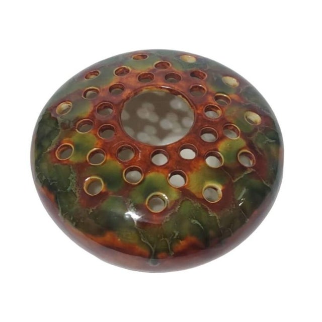 Late 20th Century Late 20th Century Flo Westfall Ceramic Drip Glaze Vase Flower Frog Arrangement Green Brown For Sale - Image 5 of 8