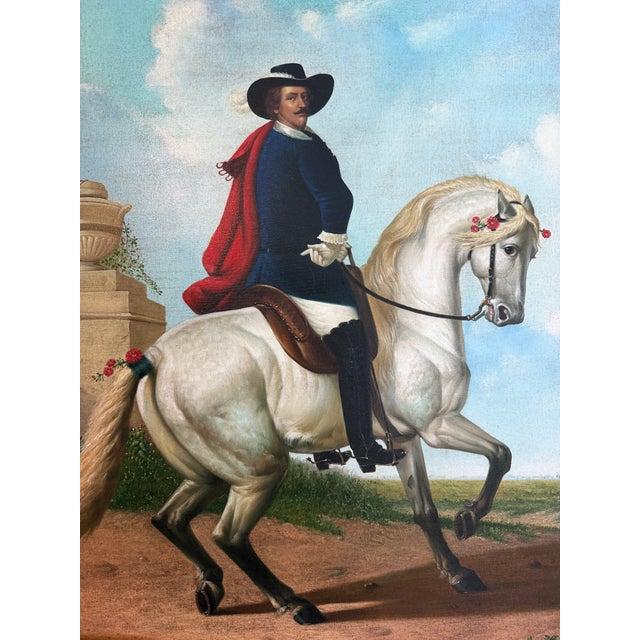 Baroque Large Antique Signed European Equestrian Portrait Oil Painting Late 19th Century For Sale - Image 3 of 17