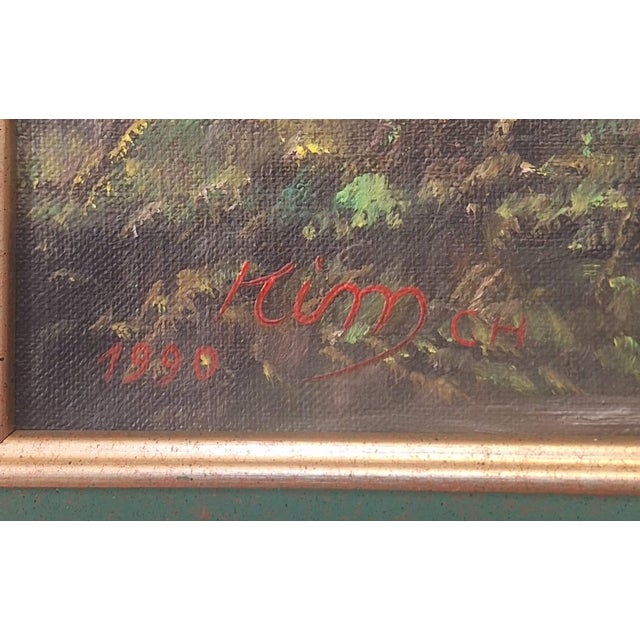 1990s Original Signed Swiss Landscape Oil Painting, Dated 1990 For Sale - Image 5 of 5