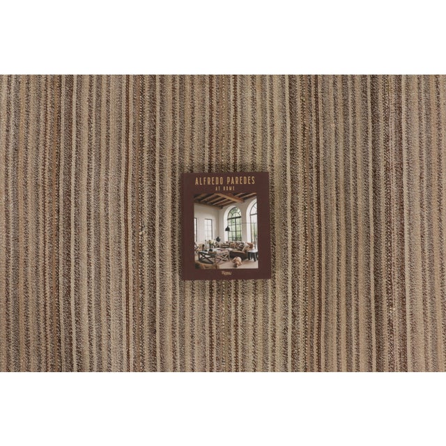 Textile Rug & Kilim’s Modern Rez Flatweave Kilim in Brown Textural Stripes For Sale - Image 7 of 9