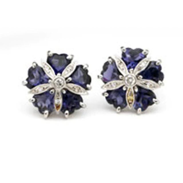 Christina Addison Turquoise Flower Stud Earrings With Diamond Center For Sale - Image 9 of 12