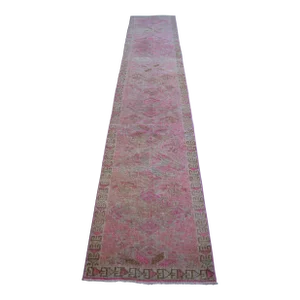Vintage Turkish Oushak Runner Rug – Hand-Knotted Wool, Corridor Hallway Rug Narrow Hallway Decor - ′2″ × 11′4″