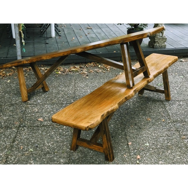 Brutalist Benches in Blond Elm from Aranjou, France, 1960s, Set of 2 For Sale - Image 15 of 18