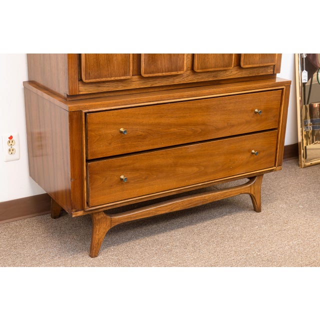 Vintage Kent Coffey Insignia Highboy Walnut Wood Mid Century Dresser Cabinet For Sale - Image 10 of 11
