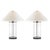 Pair of contemporary minimalist table lamps by Ralph Lauren. These spectacular modern lamps feature a clear glass cylinder...