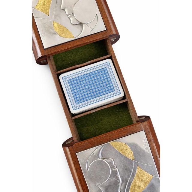 Italian Playing Card Box in Walnut and Silver by Ottaviani, 1970 For Sale - Image 4 of 10